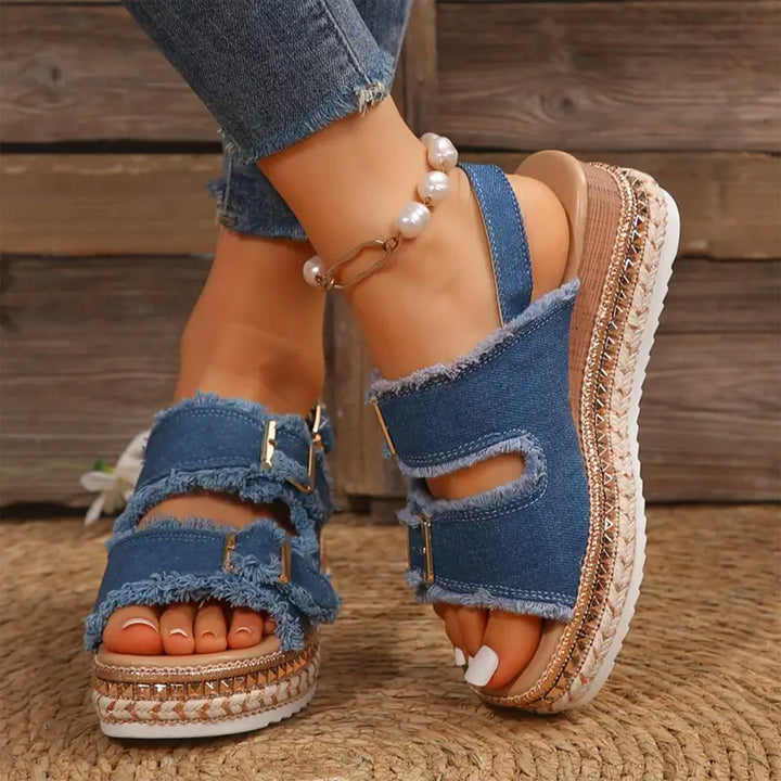 EMILIA | RCASUAL DENIM WEDGE SANDALS